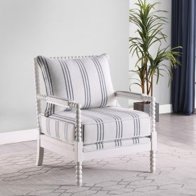 White and Navy Upholstered Stripe Accent Chair (Color: as Pic)