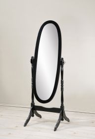 Traditional Queen Anna Style Wood Floor Cheval Mirror, Black Finish (Color: as Pic)