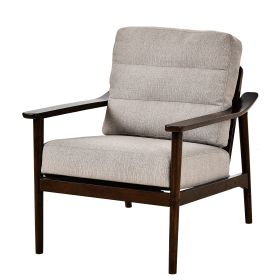 Home Accent Chair Mid-Century Modern Chair Upholstered Lounge Arm Chair with Solid Wood Frame & Soft Cushion for Living Room, Bedroom, Belcony, Taupe (Color: as Pic)