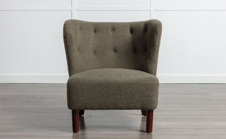Accent Chair, Upholstered Armless Chair Lambskin Sherpa Single Sofa Chair with Wooden Legs, Modern Reading Chair for Living Room Bedroom Small Spaces (Color: as Pic)