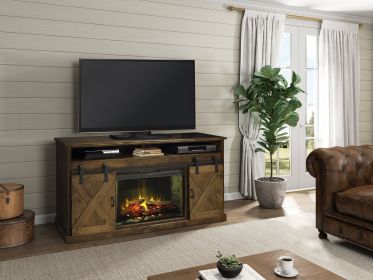 Bridgevine Home Farmhouse 66 inch Electric Fireplace TV Stand for TVs up to 80 inches, Aged Whiskey Finish (Color: as Pic)