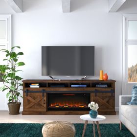 Bridgevine Home Farmhouse 93 inch Electric Fireplace TV Stand for TVs up to 100 inches, Aged Whiskey Finish (Color: as Pic)