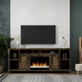 Bridgevine Home Joshua Creek 84 inch Electric Fireplace TV Stand for TVs up to 95 inches, Barnwood Finish (Color: as Pic)