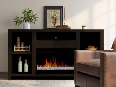 Bridgevine Home Urban Loft 62 inch Electric Fireplace TV Console for TVs up to 70 inches, Mocha Finish (Color: as Pic)
