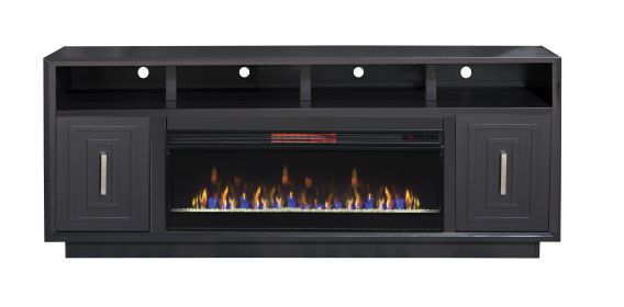 Bridgevine Home Sunset 83 inch Electric Fireplace TV Stand for TVs up to 95 inches, Black Finish (Color: as Pic)
