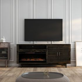 Bridgevine Home Avondale 83 Inch Electric Fireplace TV Console, for TVs up to 95 inches, Charcoal-Brown Finish (Color: as Pic)