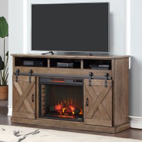 Bridgevine Home Farmhouse 66 inch Electric Fireplace TV Stand for TVs up to 80 inches, Barnwood Finish (Color: as Pic)