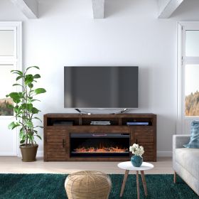 Bridgevine Home Sausalito 78 inch Electric Fireplace TV Stand Console for TVs up to 95 inches, Whiskey Finish (Color: as Pic)